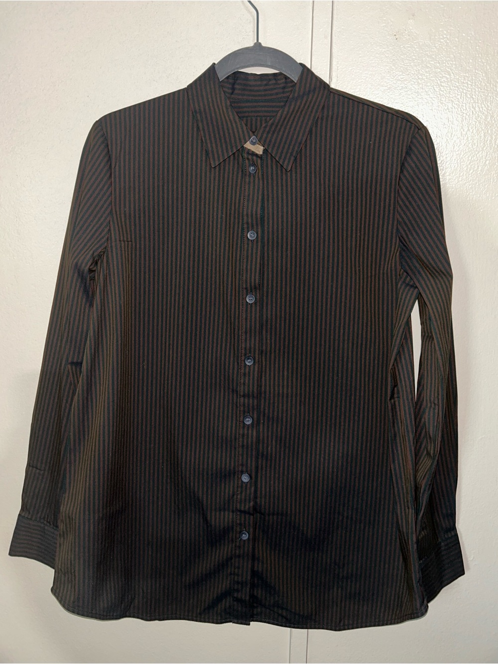 Lafayette 148 New York Black Shirt with Brown Pinstripes